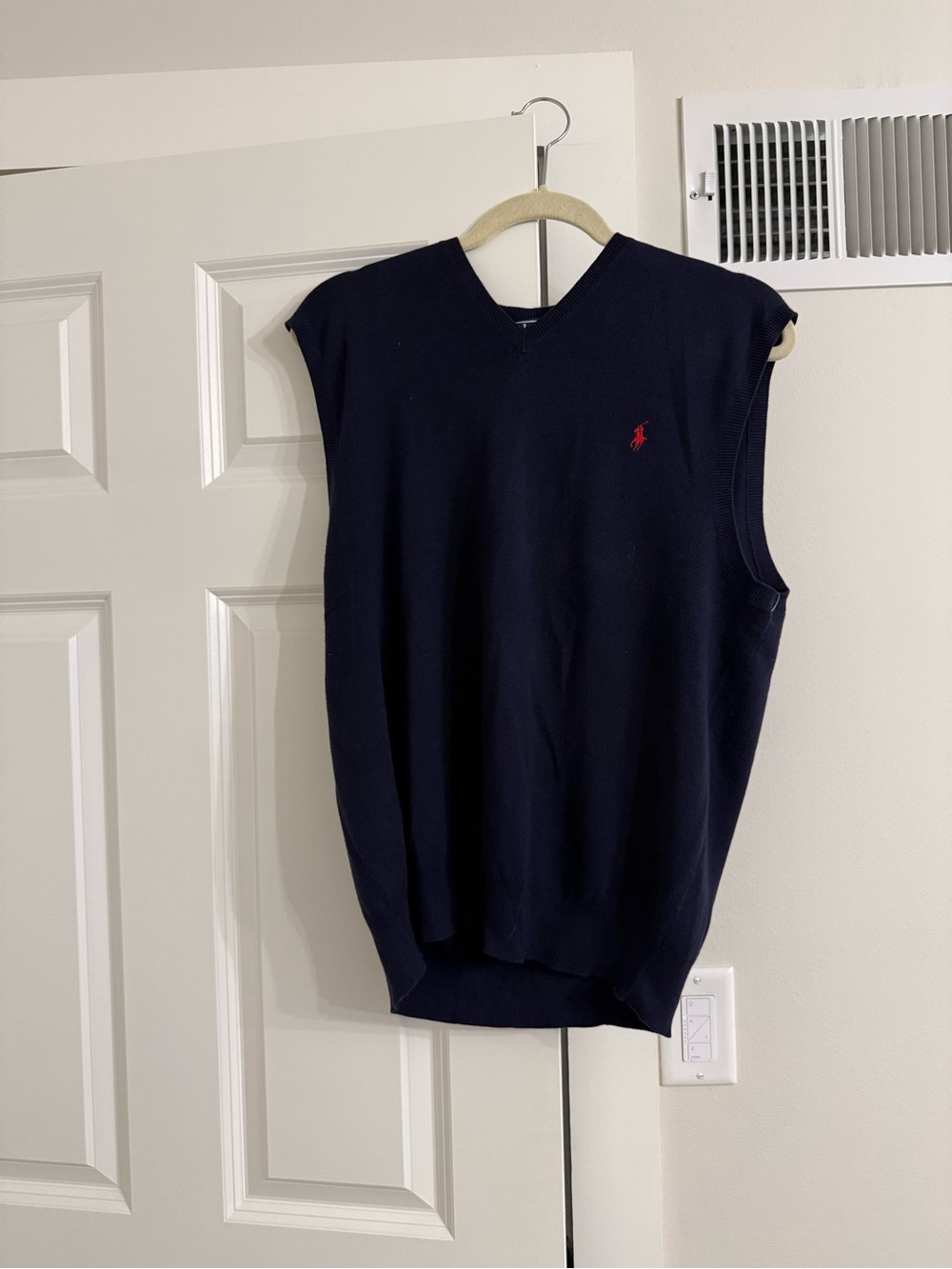 Polo Ralph Lauren Navy Cotton V-Neck Sweater Vest with Red Pony. Size L.